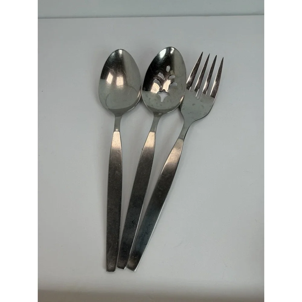 Oneida Community FROSTFIRE Stainless Set Slotted Serving Spoons Meat Fork